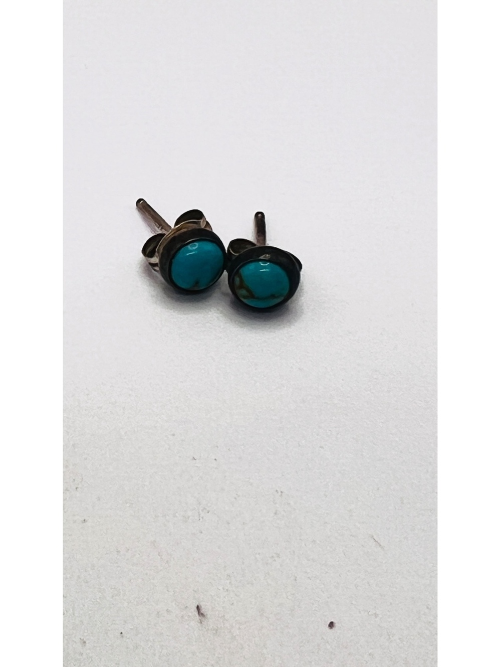 Vintage Sterling Silver Turquoise Round Cabochon Stud Earrings Petite
